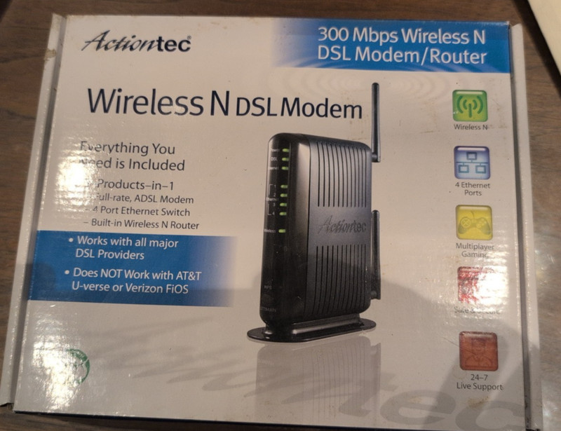 New In Box Actiontec GT784WN 300 Mbps Wireless N DSL Modem Router 4-Port Switch