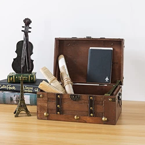  Alexander Small Wooden Treasure Chest - 11" x 7" x 5.5", Wood Storage Box  - Image 2 of 4