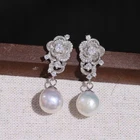 gorgeous pair of  10-11mm south sea round white pearl dangle earring 925s（xy)