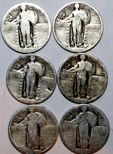 (6) NO DATE STANDING LIBERTY QUARTERS - 90% SILVER - #0573EA