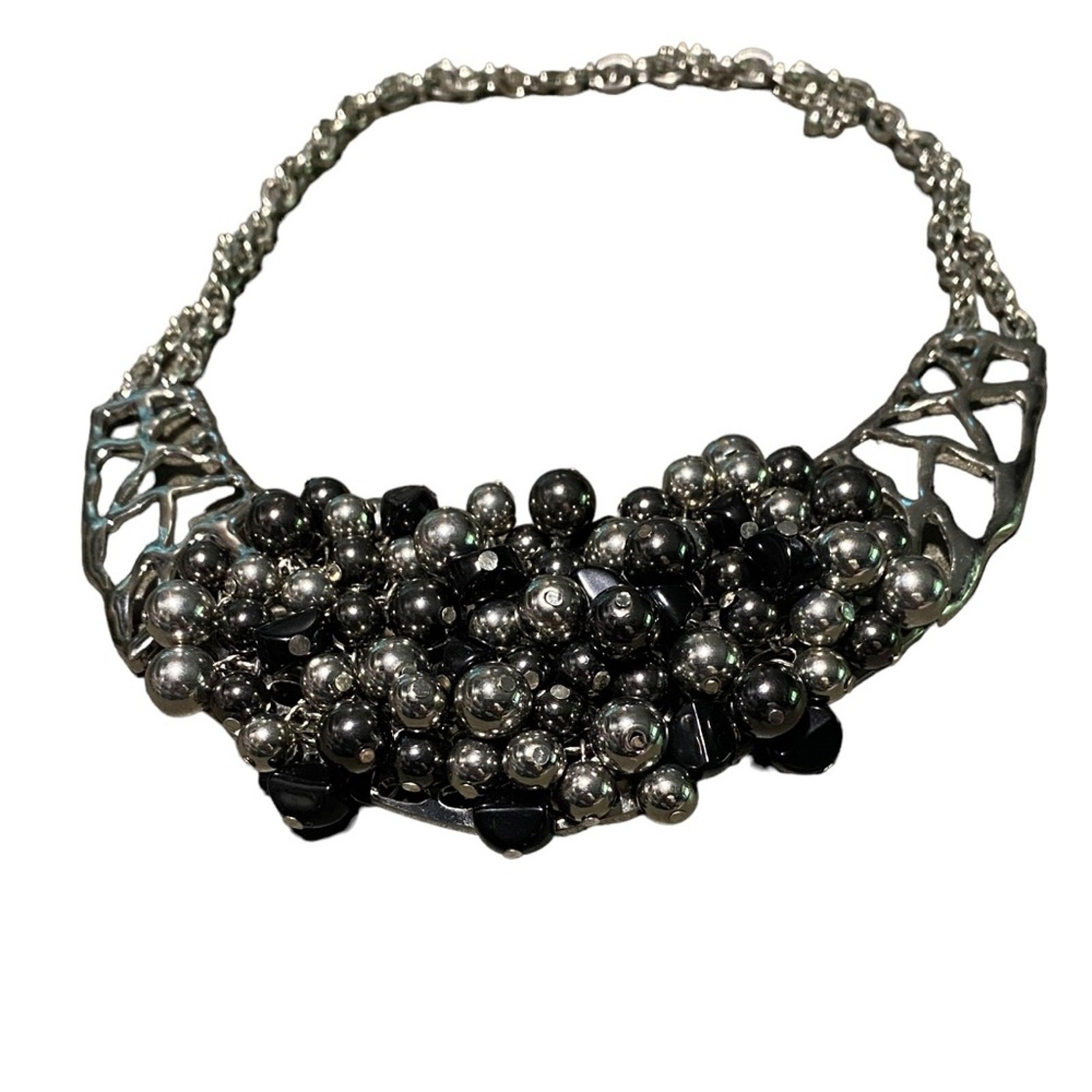 Stunning Black and Silver Statement Necklace - image 1