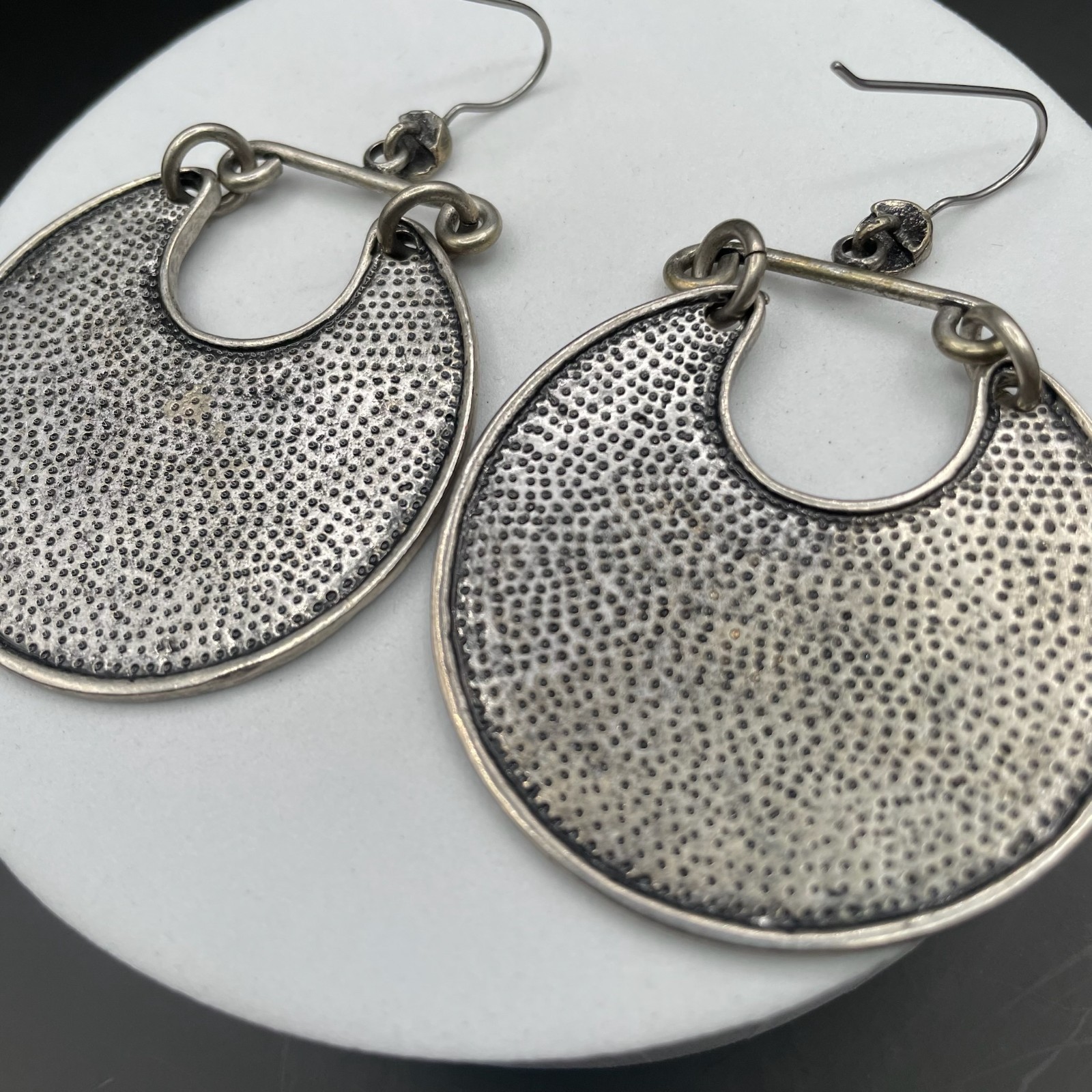 Hammered Silver Statement Disc Dangle Earrings - image 3