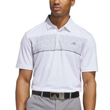 ADIDAS Chest Print Golf Polo Shirt Mens Large White Gray Flowers Floral Top NWT