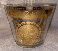 Vintage MCM Vito Bari Glass Ice Bucket By Culver Glass Co., 23k Gold Accents