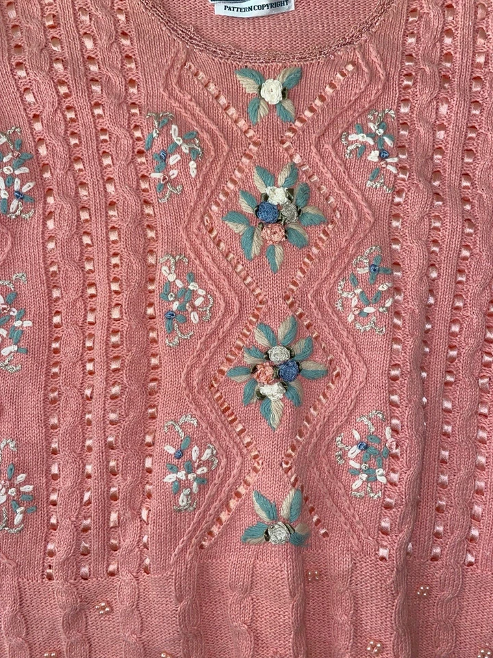 Suéter Top Colección Privada Carolina Colores Rosa Bordado Tejido M Foto 4 de 4