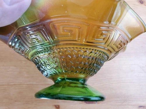 Carnival Glass Northwood  GREEN GREEK KEY & SCALES BOWL