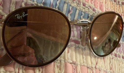 Ray-Ban Oval Sunglasses Gold Metal Reflective Tinted Glass W/Case