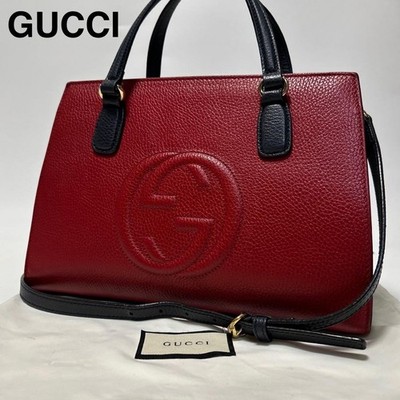 GUCCI Soho Interlocking GG Red Leather 2WAY Tote Shoulder Bag Japan F/S USED