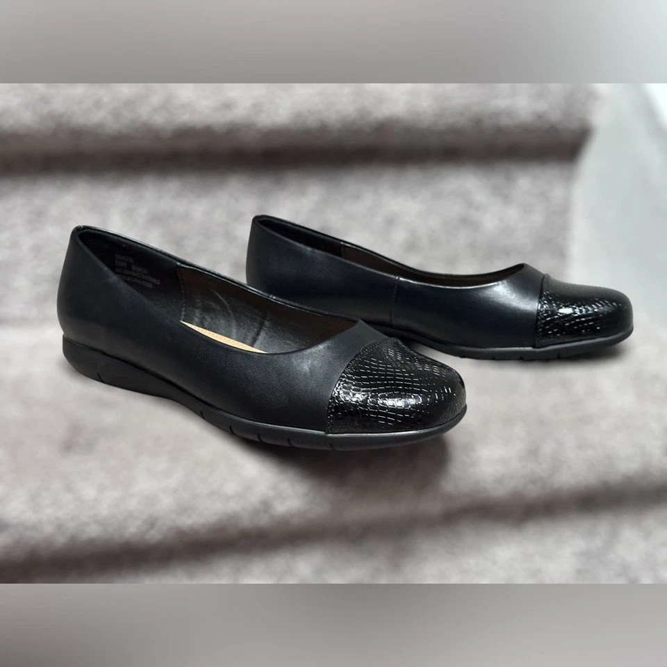 全新 Comfortview The Fay 黑色爬行动物鞋头懒人鞋宽平底女式 9.5WW — 第 3/4 张图片