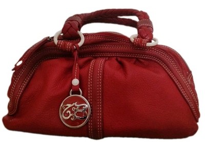  Damentasche TOSCA BLAU Leder rot Handtasche - Charm und geflochtenes Kissen