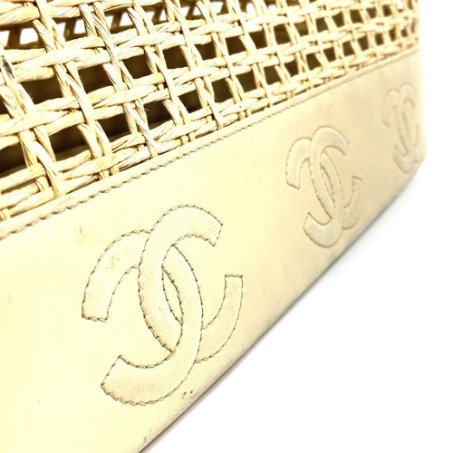 CHANEL CC CC Mark Basket Straw Bag Inner pouch Hand Bag Straw / Leather Beige - Picture 7 of 13