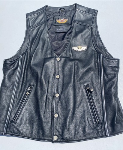Harley Davidson Men 100th Anniversary Leather Vest Black Large - Picture 12 of 13