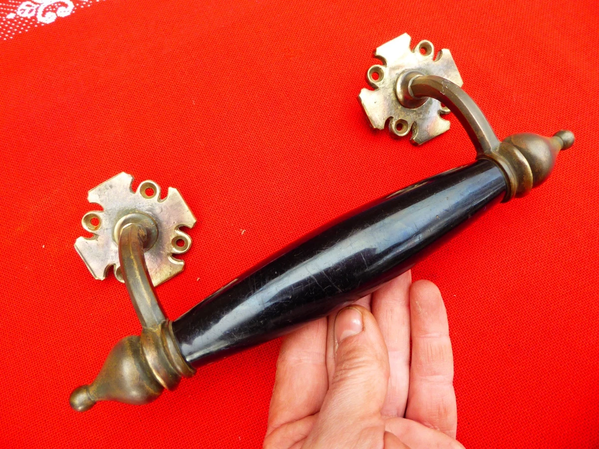 Anciennes Poignées De Porte En Bois Et Laiton – Ferrures De Serrure Anciennes, Occasion