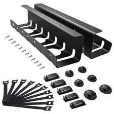 2pcs Black Metal Under Desk Cable Management Tray with Adhesive Clips & Ties