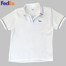NEW FedEx Women’s Short Sleeve Polo Shirt, Size Large, Emb. Logo, White w/Purple