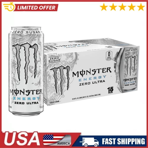 Monster Energy Zero Ultra, Sugar Free Energy Drink, 16 Ounce Pack of 15