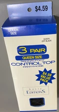 New 3 Pack Kmart Basic Edition Control Top Pantyhose Sandalfoot Queen Sheer Toe