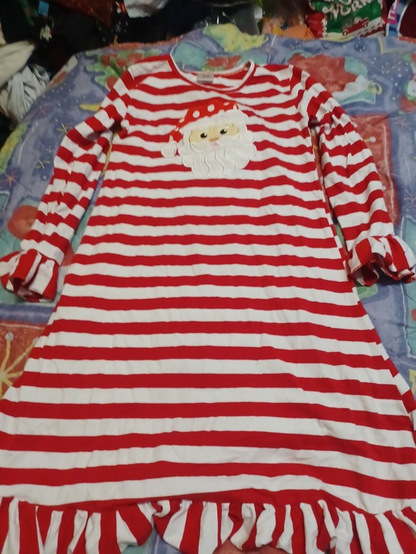 Santa Face Striped Dress Ruffles Size 10/12 Girls Long Sleeve