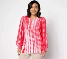 LOGO by Lori Goldstein Woven Tie Dye Pullover Shirt-Coral-Small-NEW-A638921