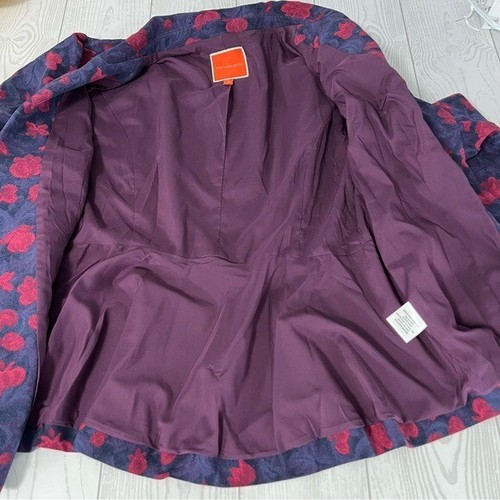 Modcloth Blue Purple Multi Color Floral Brocade Ruffle Peplum Blazer Jacket L - Picture 4 of 11