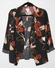14th & Union Womens Black Floral Long Sleeve Open Front Shirt M NWT