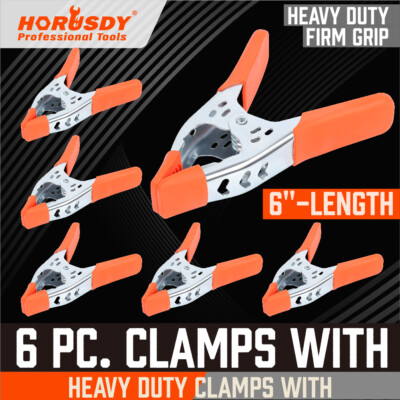 6 Pcs 6'' inch Metal Spring Clamps w/ Rubber Tips Tool Large Clips Lot Steel