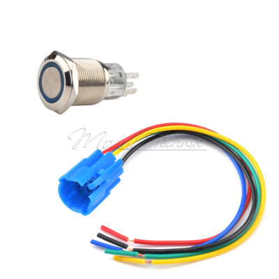 19mm Metal 12V LED 5Pin Push Button Switch ON OFF Return Lock And Wire Connector