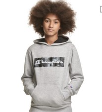 Boys Champion Hoodie Sweatshirt Pullover Camo Script Logo Gray Size 6 Camofl