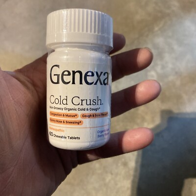 GENEXA Cold Crush 60 Chewable Tablets, Organic Non-Drowsy Exp 11/26