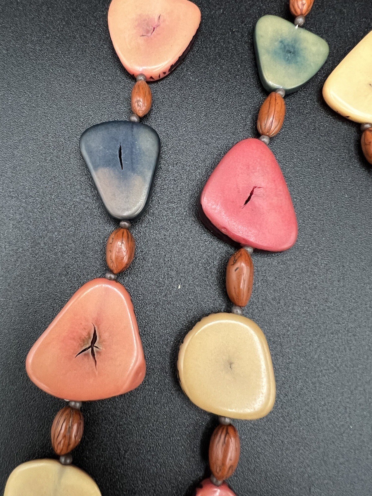 Multi Colored Flat Disc Long Beaded Necklace - image 16