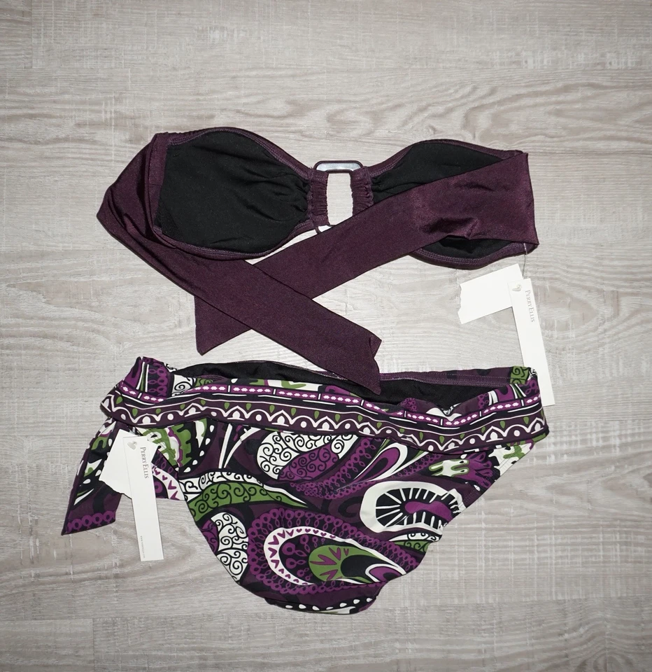 Perry Ellis Size Bikini Purple Plum Top Bottoms Large Boho - Image 2 of 2