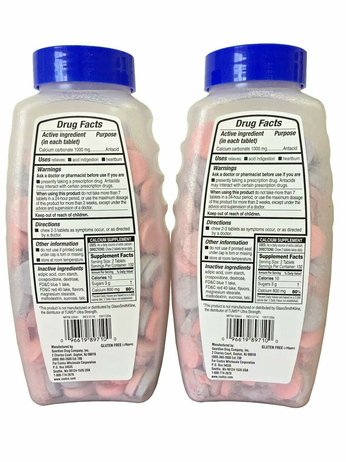 530 Tablets Kirkland Signature Antacid Ultra Strength 1000 mg Generic