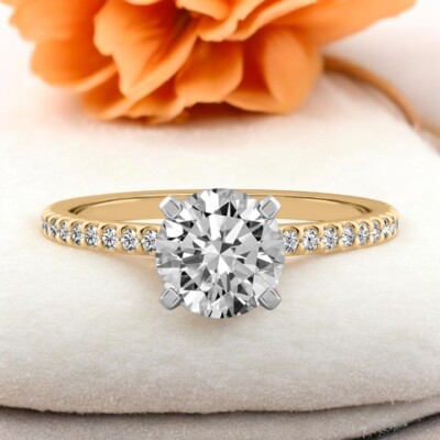 1,20 ct IGI Lab Grown Rundschliff Diamant Verlobungsring 14 k Gelbgold