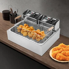 3400W Commercial Electric Deep Fryer 6L+6L Dual Tank Commercial w/ Fry Basket