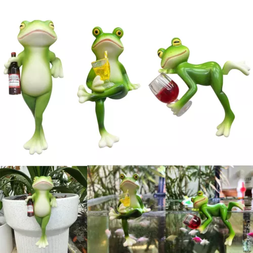 Funny Drinking Frog Statue Flower Pot Hugger Resin Hanging Frog Ornaments Decor - Bild 2 von 20