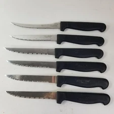 SHAPPU 2000 Set of 6 Stainless Steel Kitchen Knives Black Plastic Handles