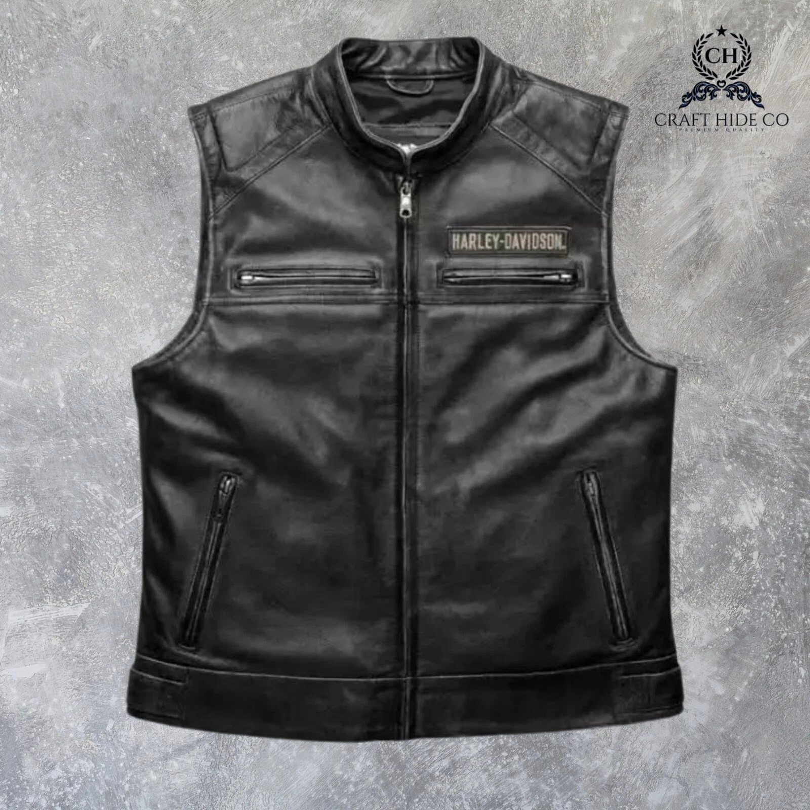 Harley Davidson Men's Leather Vest Biker Cafe Racer Motorcycle Genuine Jacket