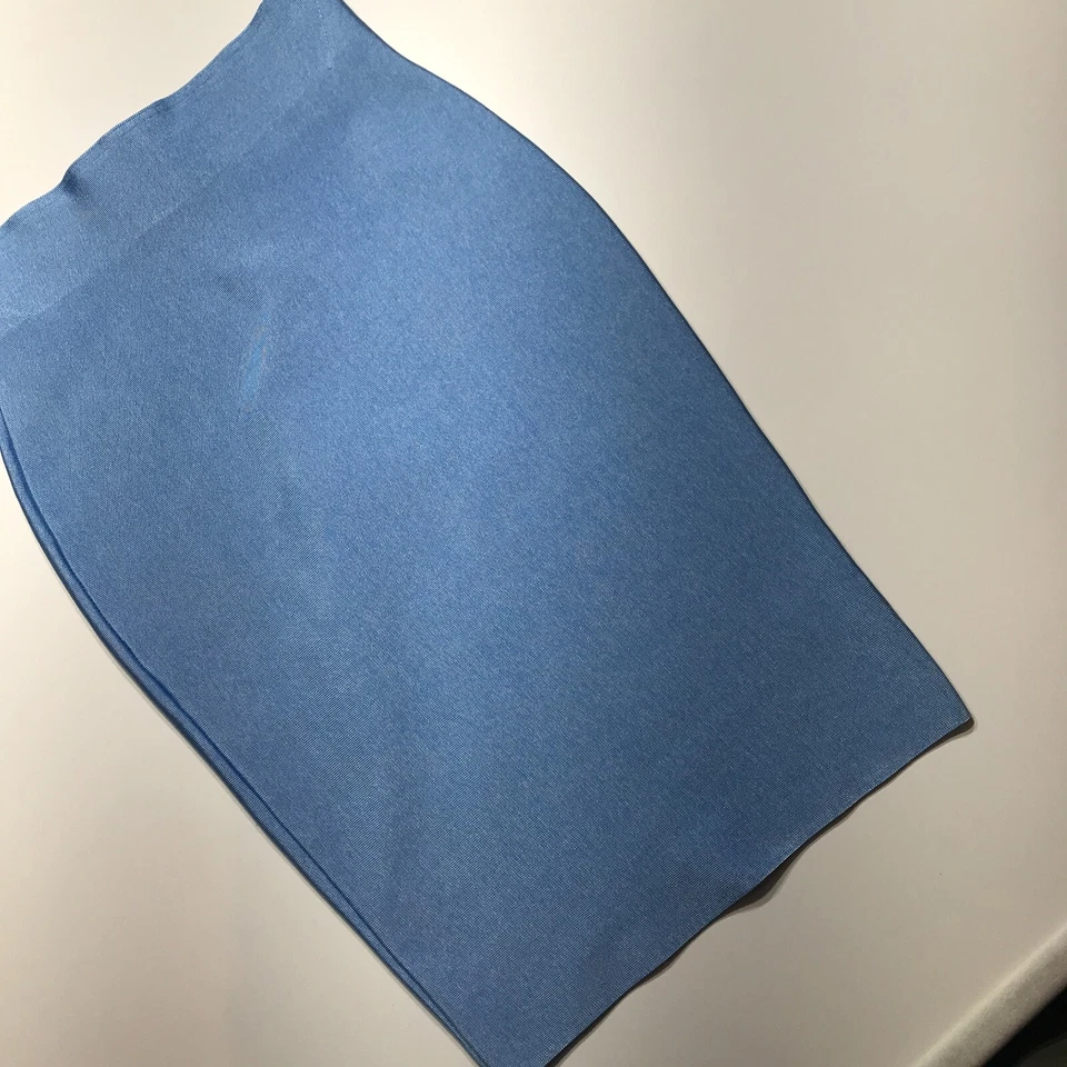 Falda WOW Couture para mujer pequeña azul claro ceñida al cuerpo abrazada tejida tiro alto Foto 3 de 4