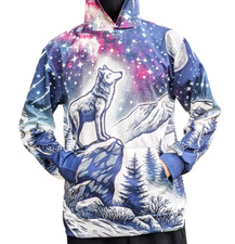 AMIALA Wolf Galaxy Animal Hooded Sweatshirt, 3D Unisex Hoodie S M L XL 2XL