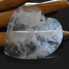 White Cloud Himalayan Quartz Natural Crystal Rock Heart Hand Carved Pendant DF75