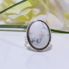 Natural Howlite Gemstone 925 Sterling Silver Ring Christmas Jewelry Gift.