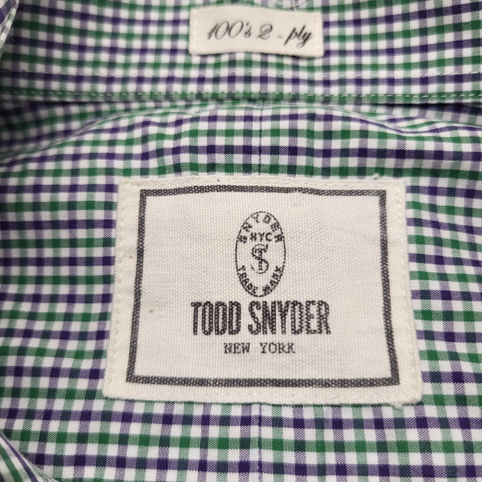 Camisa masculina Todd Snyder com botões 15,5 verde média xadrez Gingham algodão preppy - Imagem 3 de 4