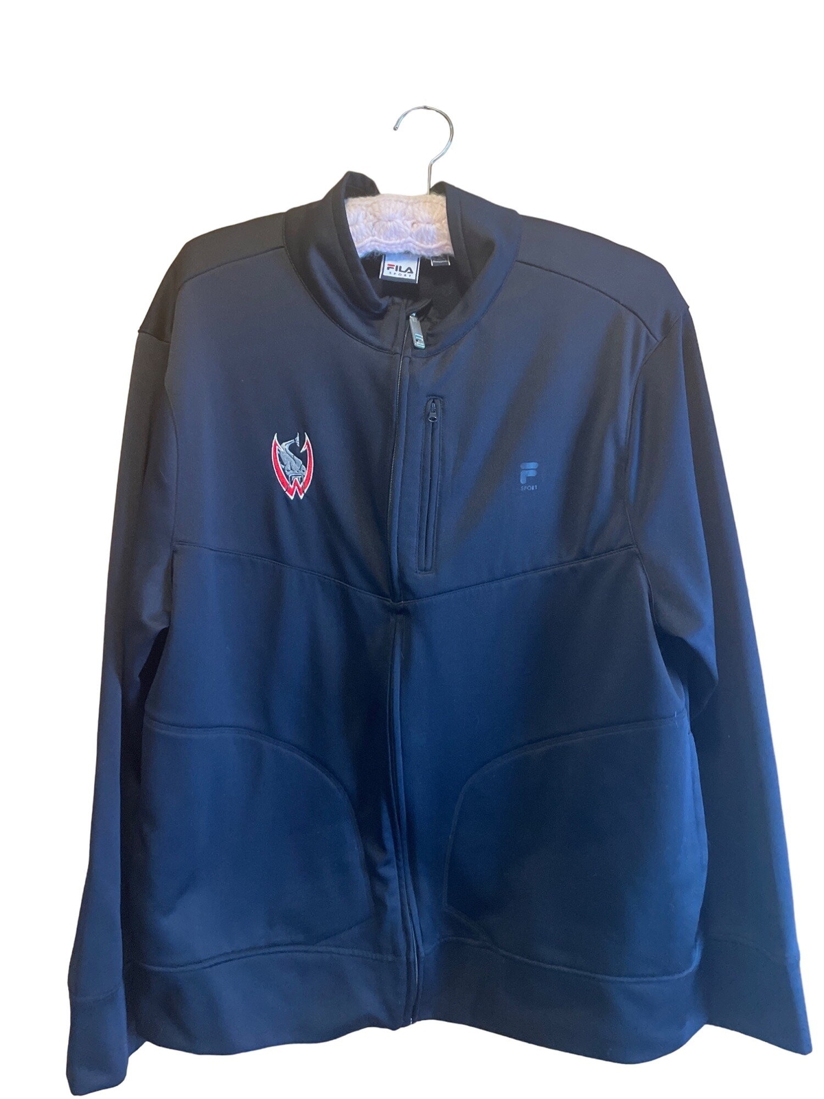 Giacca Fila Sport vintage con zip #5 pesce gatto con emblema blu scuro taglia L
