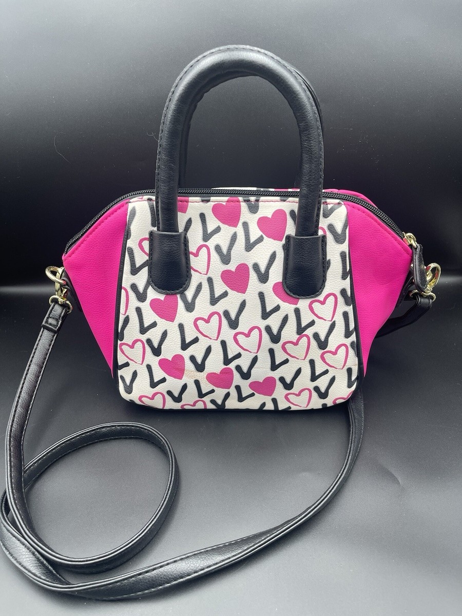 Luv Betsey Johnson Mini Satchel Crossbody Pink Black Hearts-Street