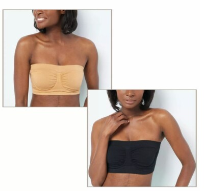 Breezies Set of 2 Seamless Underwire Bandeau Bras Doe/Black 3X A395478