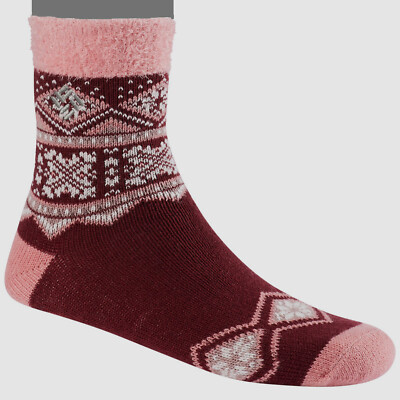 $25 Columbia Women's Red Pink Knit Fair Isle Thermal Crew Socks