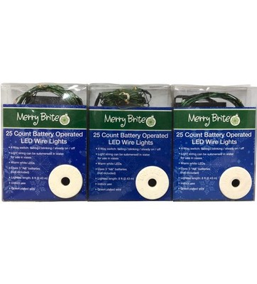 33456 - 25 Count Battery-Operated LED Wire Lights Set of TWO for Christmas Decor