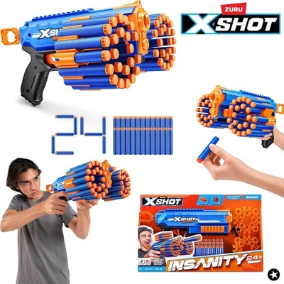 X-Shot Insanity Manic Blaster mit 24 Darts Spielzeug-Waffe Dart-Blaster von ZURU