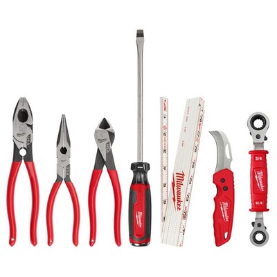 Milwaukee 48-22-0143 7 Pc Power Utility Hand Tool Set Lineman Pliers Knife