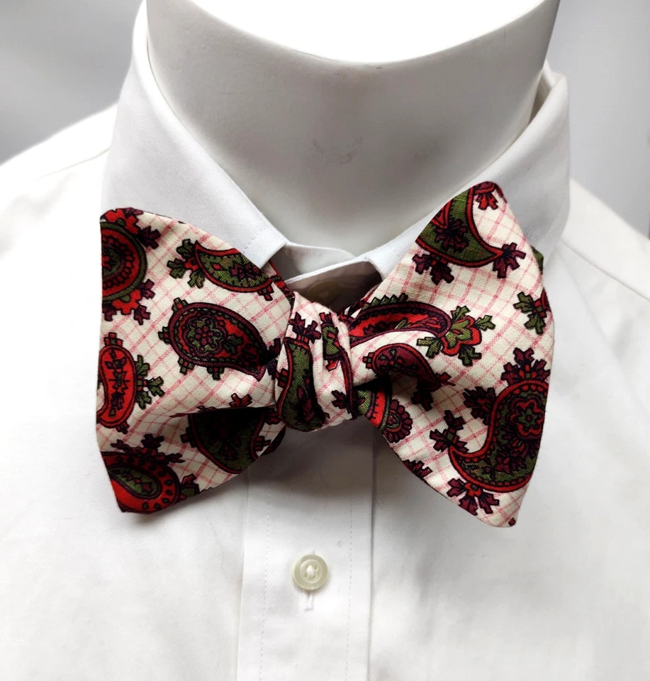 Винтажный? Самостоятельный галстук регулируемый галстук-бабочка ~ сетка с красочным дизайном пейсли ~ красный зеленый мульти - Изображение 2 из 4